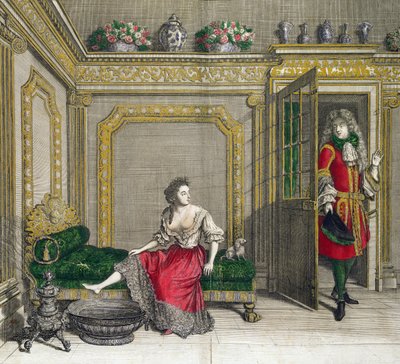 Lady undressing for the bath, published c.1688-90 by Jean Dieu de Saint Jean